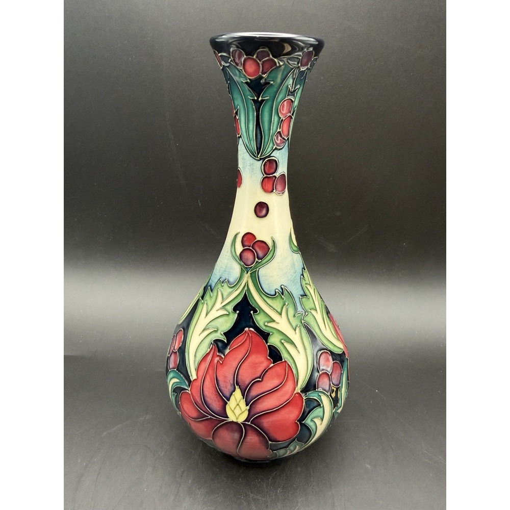 Moorcroft Ruby Vase Rachel Bishop 9" Shape 172 2008 with Original Box